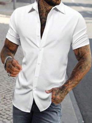 Manfinity Homme Men Solid Button Up Shirt sold by SHEIN