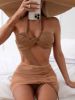 SHEIN Swim BAE Solid Cut-out Ring Linked One Piece Swimsuit With Beach Skirt sold by SHEIN