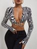 SHEIN SXY Zebra Stripe Criss Cross Tie Back Crop Top sold by SHEIN