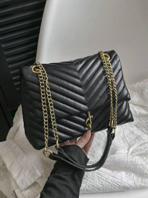 fashionable square bag solid colour quilted pattern flap pu sold by SHEIN