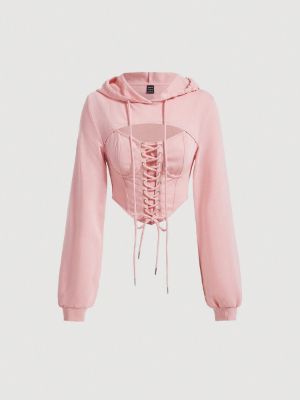 shein mod lace up cut out front drawstring hoodie sold by SHEIN