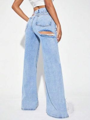 SHEIN ICON Zipper Fly Ripped Detail Split Hem Wide Leg Jeans sold by SHEIN