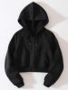 SHEIN EZwear Solid Drawstring Zip Up Thermal Lined Crop Hoodie sold by SHEIN