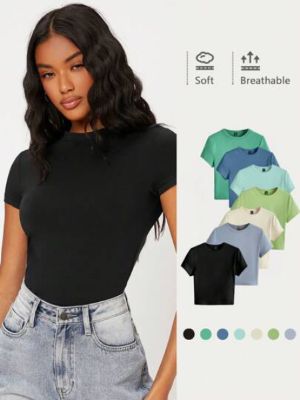 SHEIN BASICS 1pc Solid Form Fitted Tee made by SHEIN