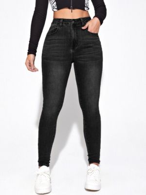 SHEIN Essnce High Waist Bleach Wash Skinny Jeans sold by SHEIN