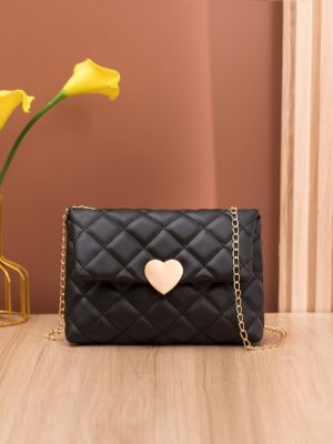 Quilted Heart Decor Flap Square Bag sold by SHEIN