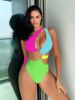 SHEIN Swim SXY Color Block Cut Out One Shoulder One Piece Swimsuit sold by SHEIN