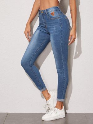 shein essnce stonewash patched detail skinny jeans sold by SHEIN