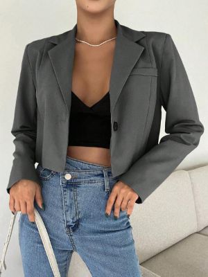 dazy lapel neck single button crop blazer made by SHEIN