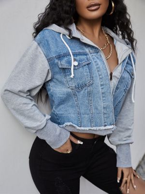 SHEIN SXY Raw Hem Mixed Media Denim Jacket sold by SHEIN