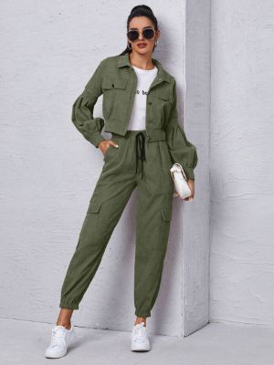 SHEIN Mulvari Ladies Solid Color Workwear Two-Piece Set sold by SHEIN