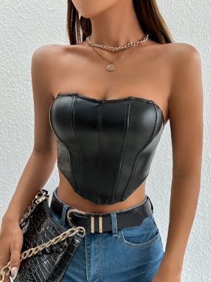 SHEIN PETITE Asymmetrical Hem Tube Top sold by SHEIN