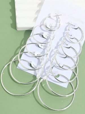 12pcs/set Hoop Earrings Set Stainless Steel Big and Small Different Size Circle Exaggerated C-shaped Decor Gold Hoops Silver Round Hoops Earrings Classic Jewelry Gift Set for Women & Men & Girls Daily Earrings sold by SHEIN