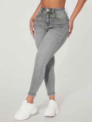 SHEIN PETITE Jednolity Chudy Przycięte Dżinsy sold by SHEIN