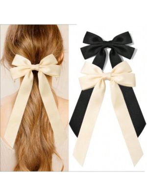 2pcs/Set Satin Ribbon Hair Bows With Large Bow Spring Clip For Women, Suitable For Daily Wear, Wedding, Party sold by SHEIN