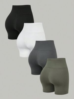 SHEIN Essnce 4pcs Solid Color Cycling Shorts With Wide Waistband sold by SHEIN