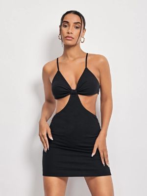 evoluSHEIN Recycled Polyester Solid Ruched Cut Out Cami Dress sold by SHEIN