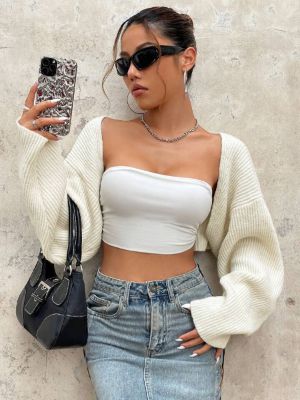 shein icon drop shoulder open front crop cardigan without tube top sold by SHEIN