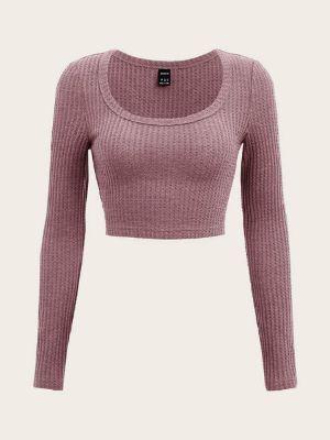 SHEIN EZwear Scoop Neck Rib-knit Crop Tee sold by SHEIN