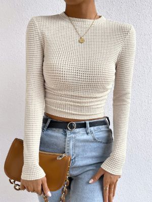 shein essnce solid waffle knit crop tee sold by SHEIN