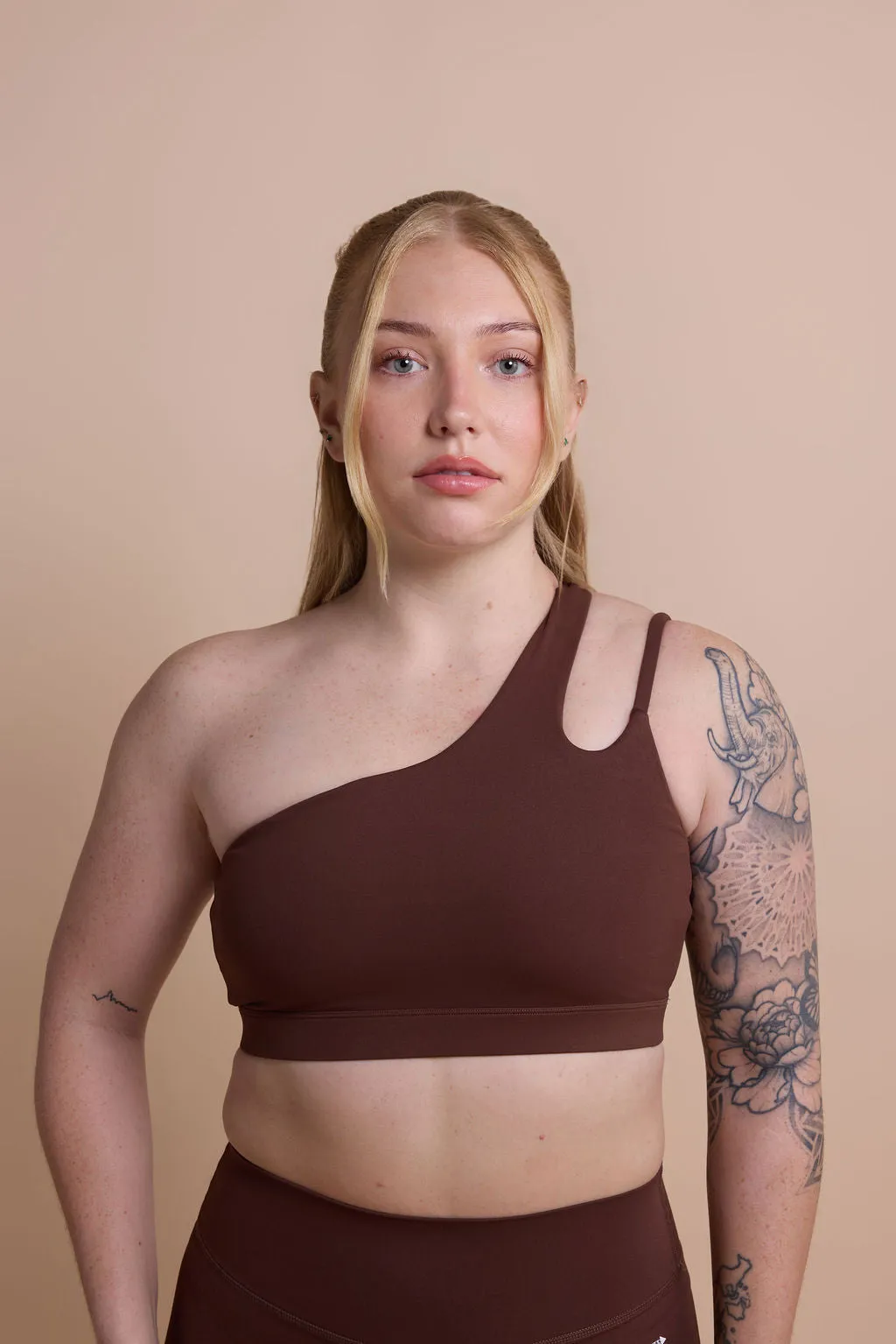 Cocoa Pulse One-Shoulder Bra sold by Habits 365