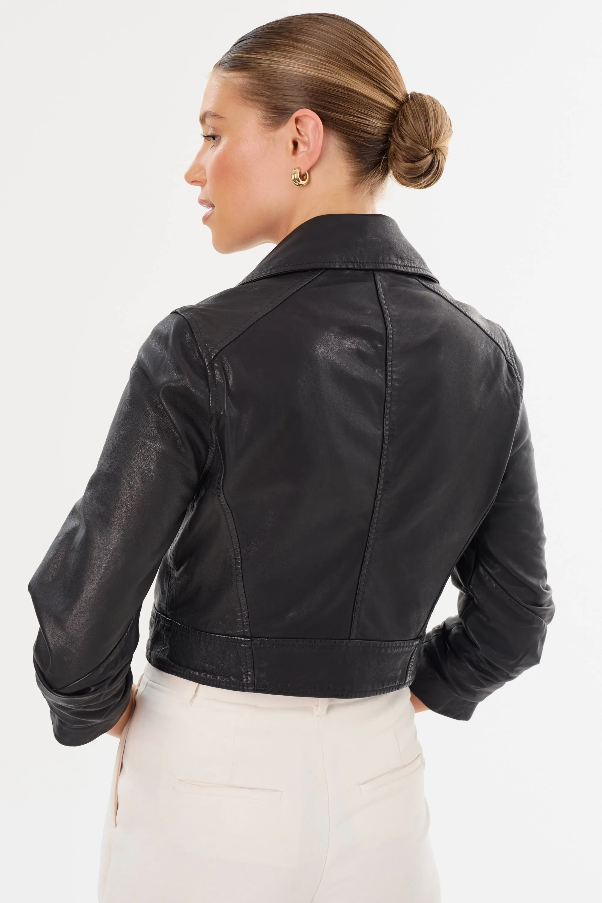 JANIKA | Cropped Leather Biker Jacket sold by LAMARQUE product image thumbnail 4