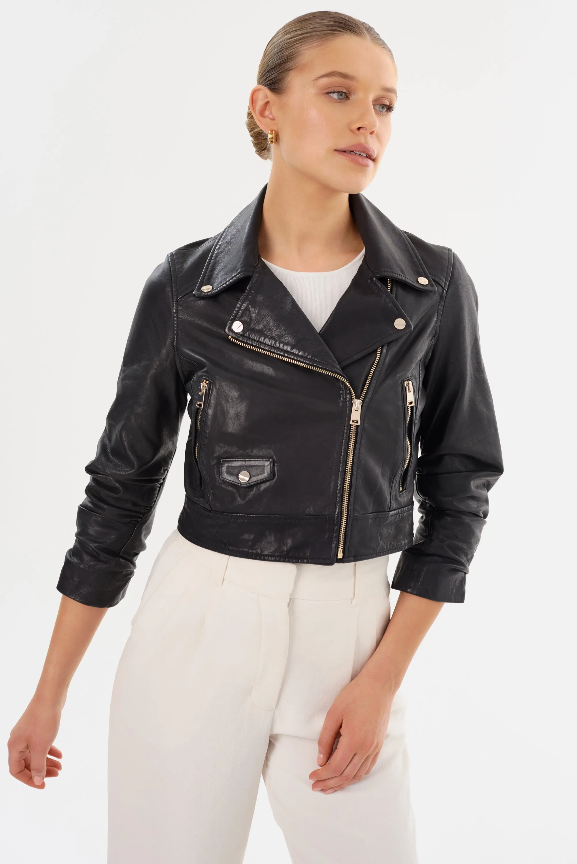 JANIKA | Cropped Leather Biker Jacket sold by LAMARQUE product image thumbnail 2