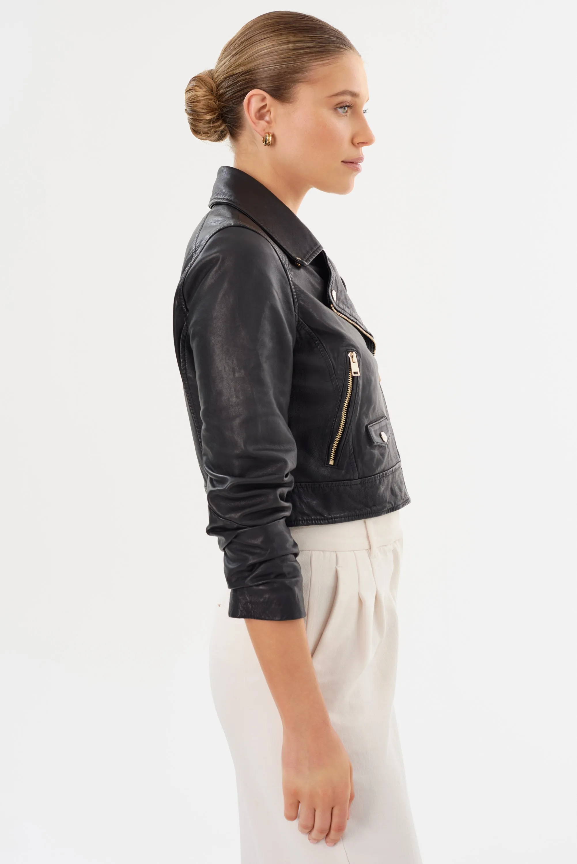 JANIKA | Cropped Leather Biker Jacket sold by LAMARQUE product image thumbnail 3