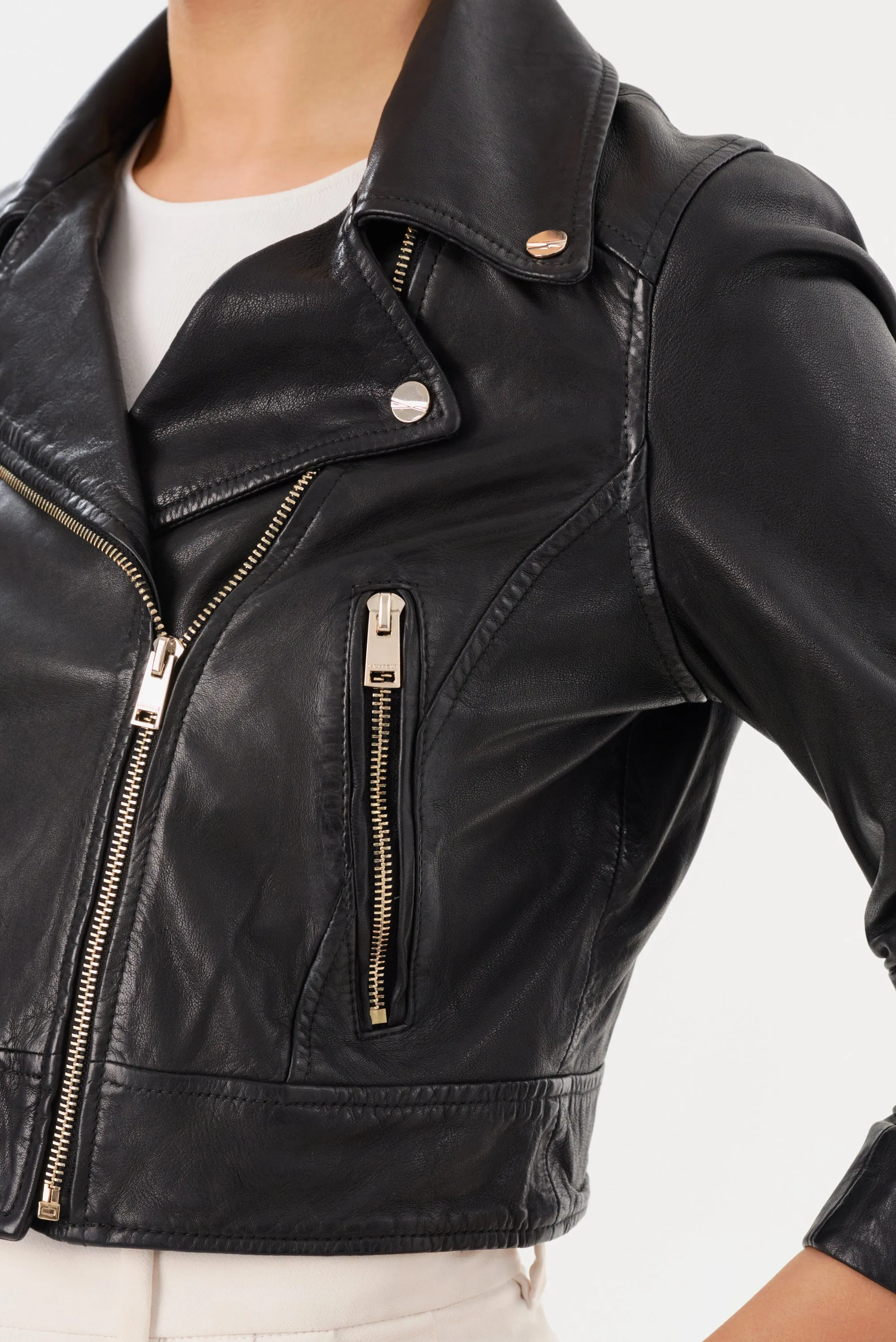 JANIKA | Cropped Leather Biker Jacket sold by LAMARQUE product image thumbnail 5