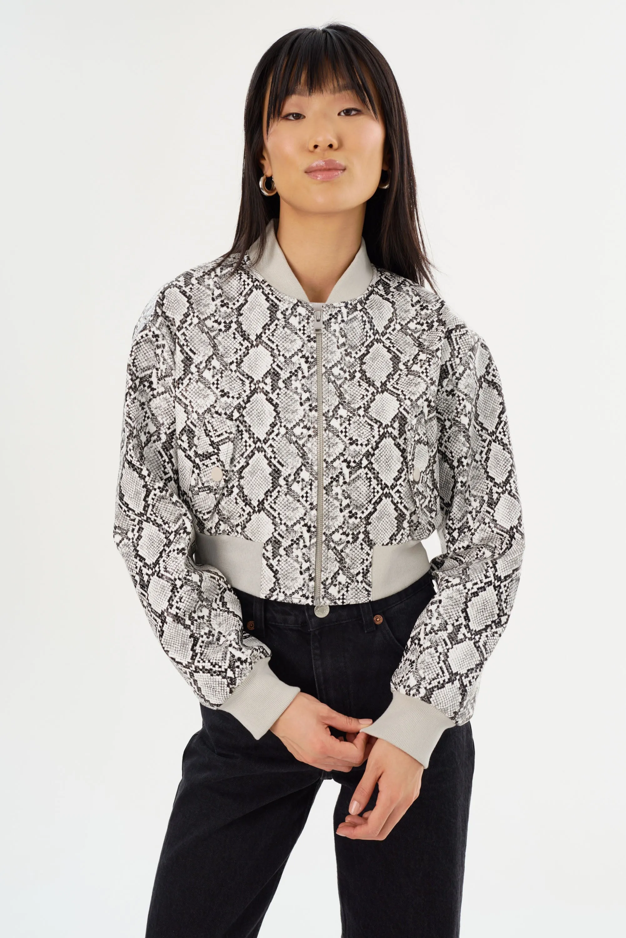 EVELIN | Cropped Faux Leather Bomber Jacket sold by LAMARQUE product image thumbnail 2