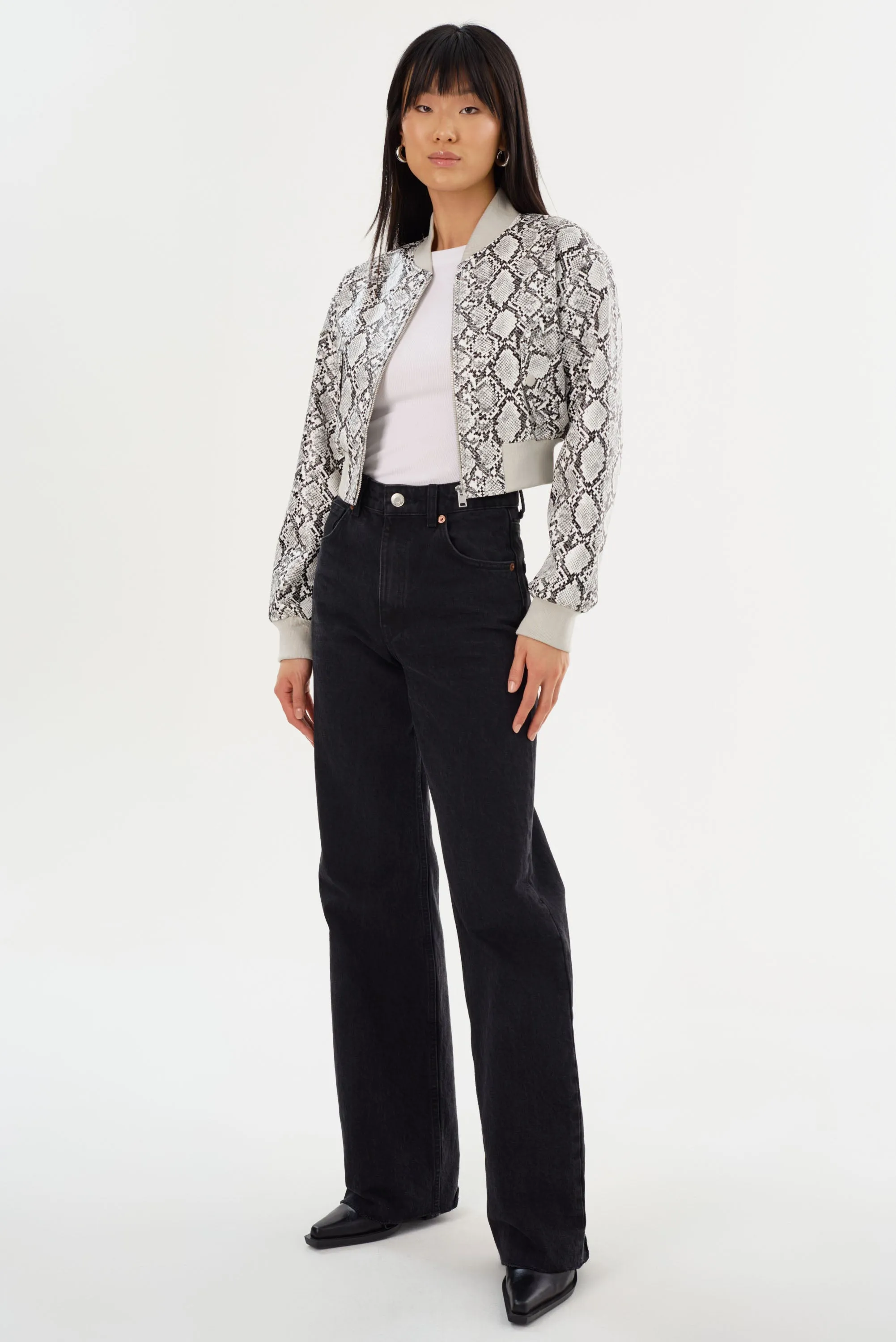EVELIN | Cropped Faux Leather Bomber Jacket sold by LAMARQUE product image thumbnail 3