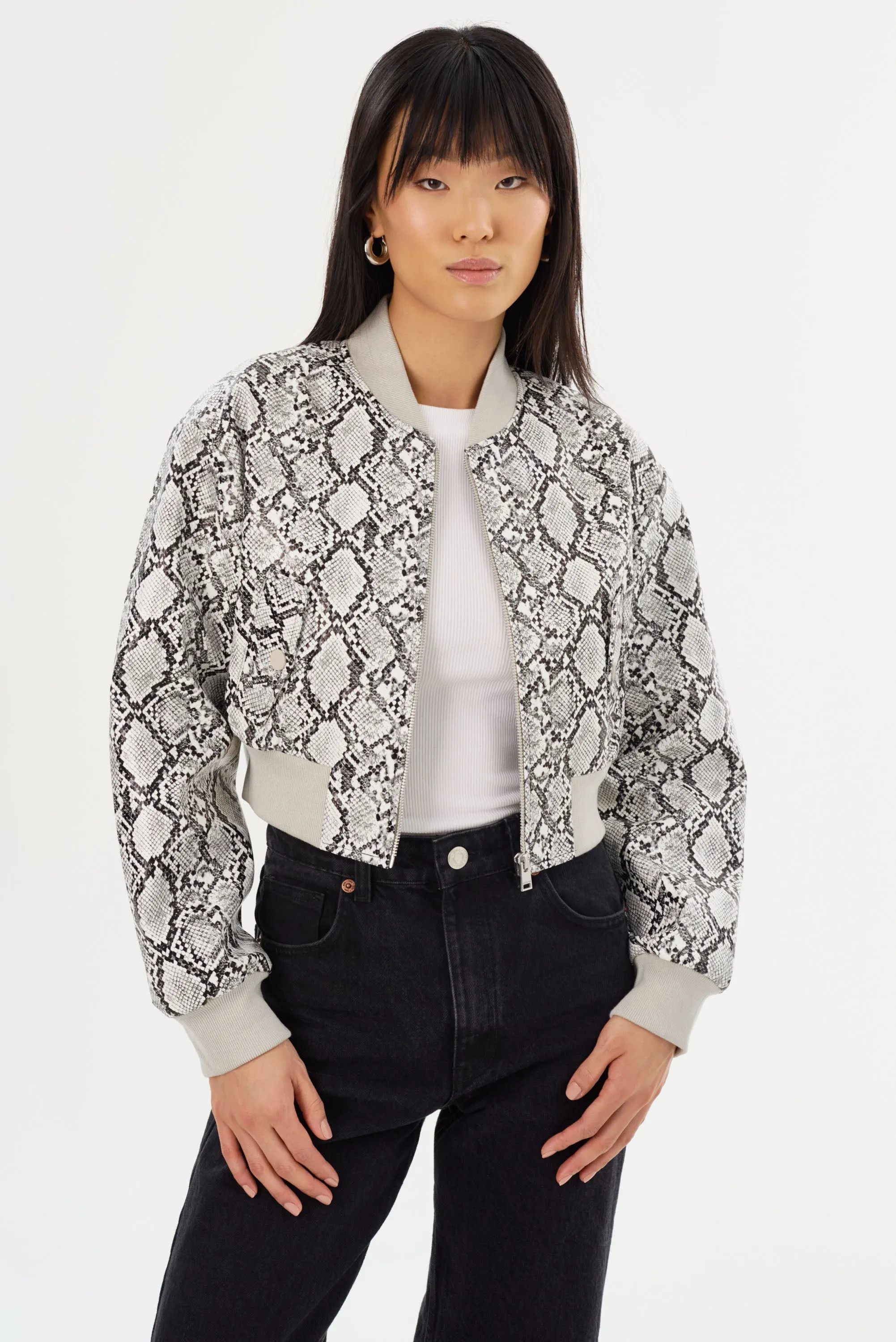 EVELIN | Cropped Faux Leather Bomber Jacket sold by LAMARQUE