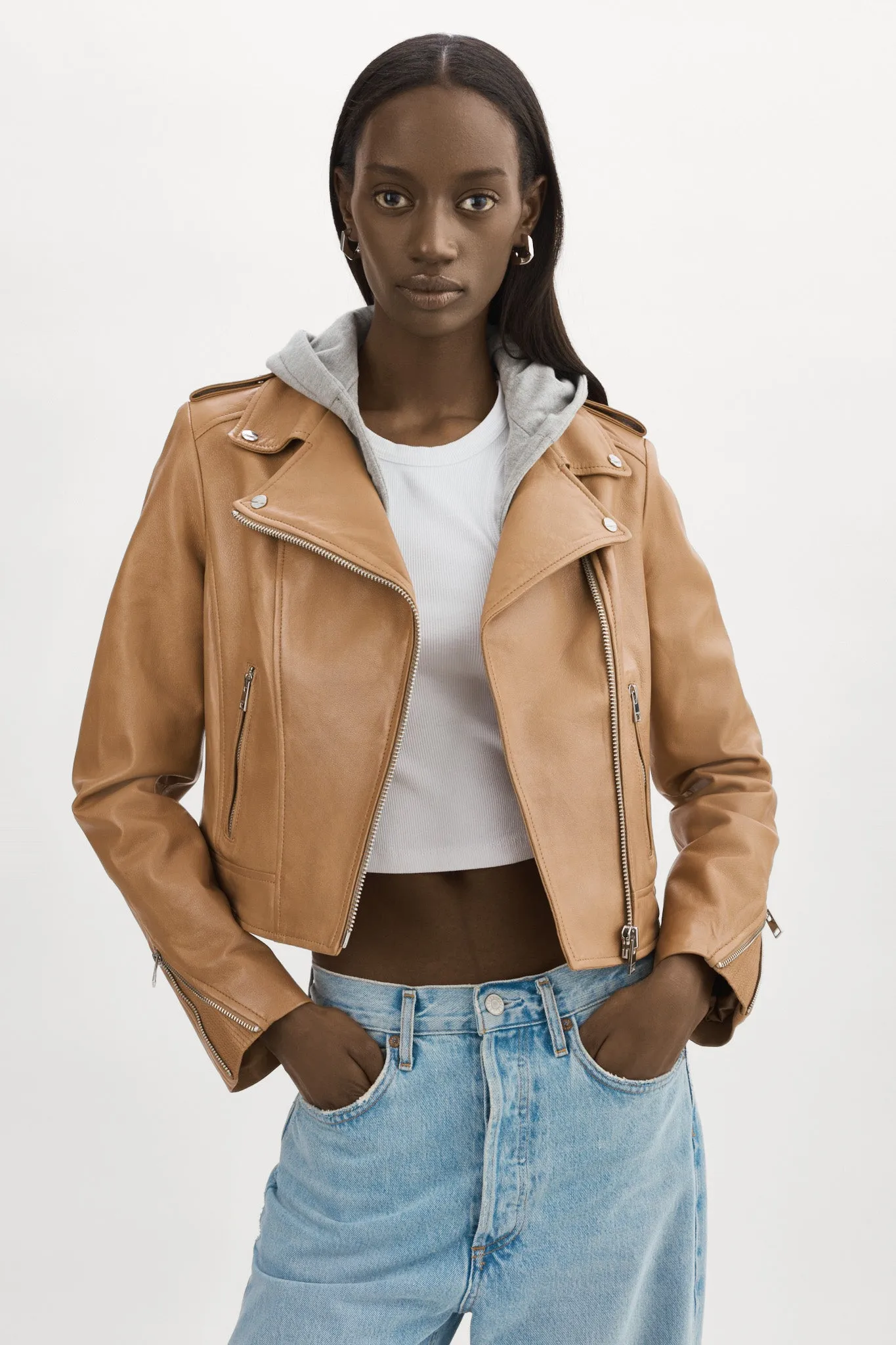 HOLY | Leather Biker Jacket with Removable Hood sold by La Marque