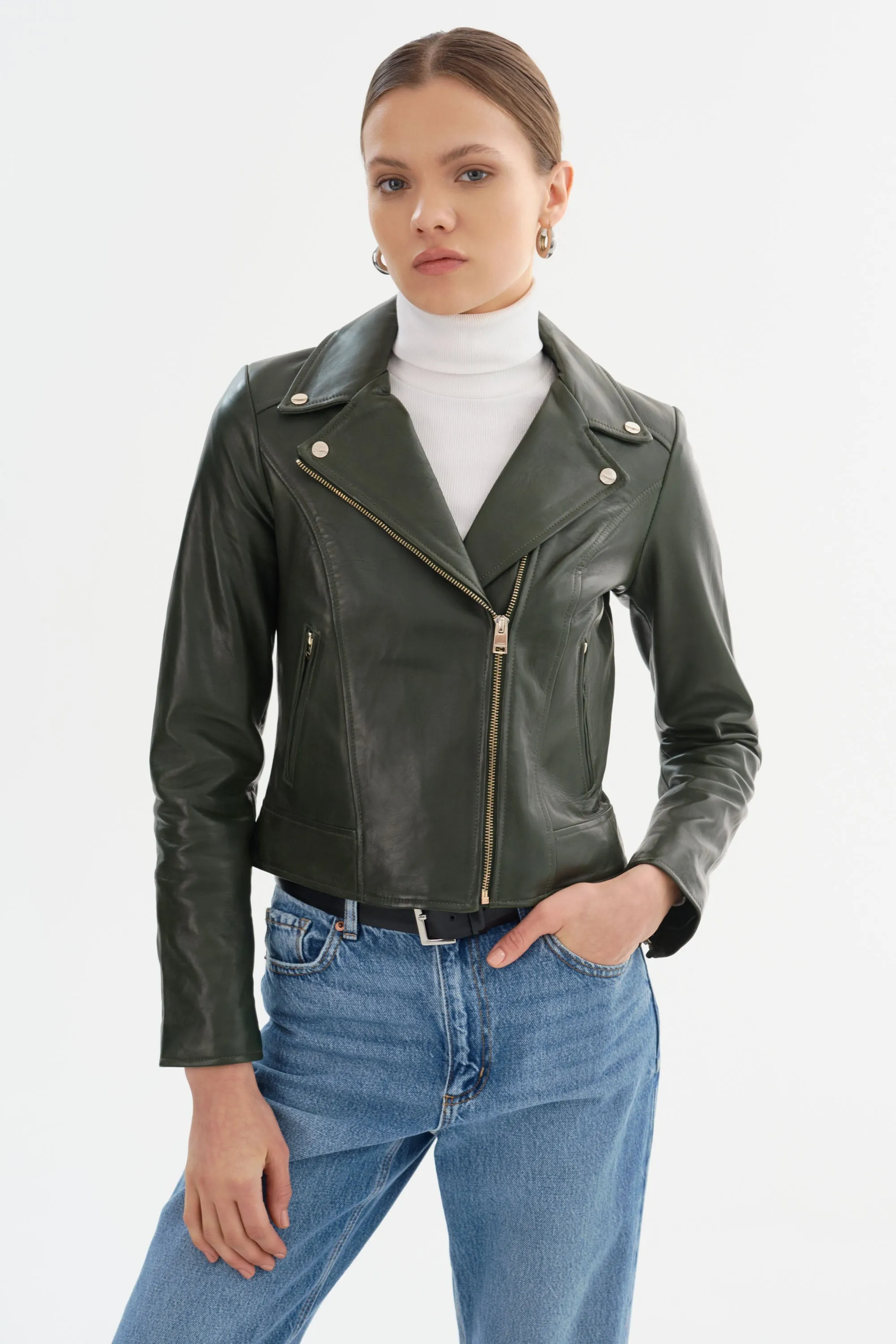 KELSEY | Leather Biker Jacket Champagne Hardware sold by LAMARQUE product image thumbnail 2
