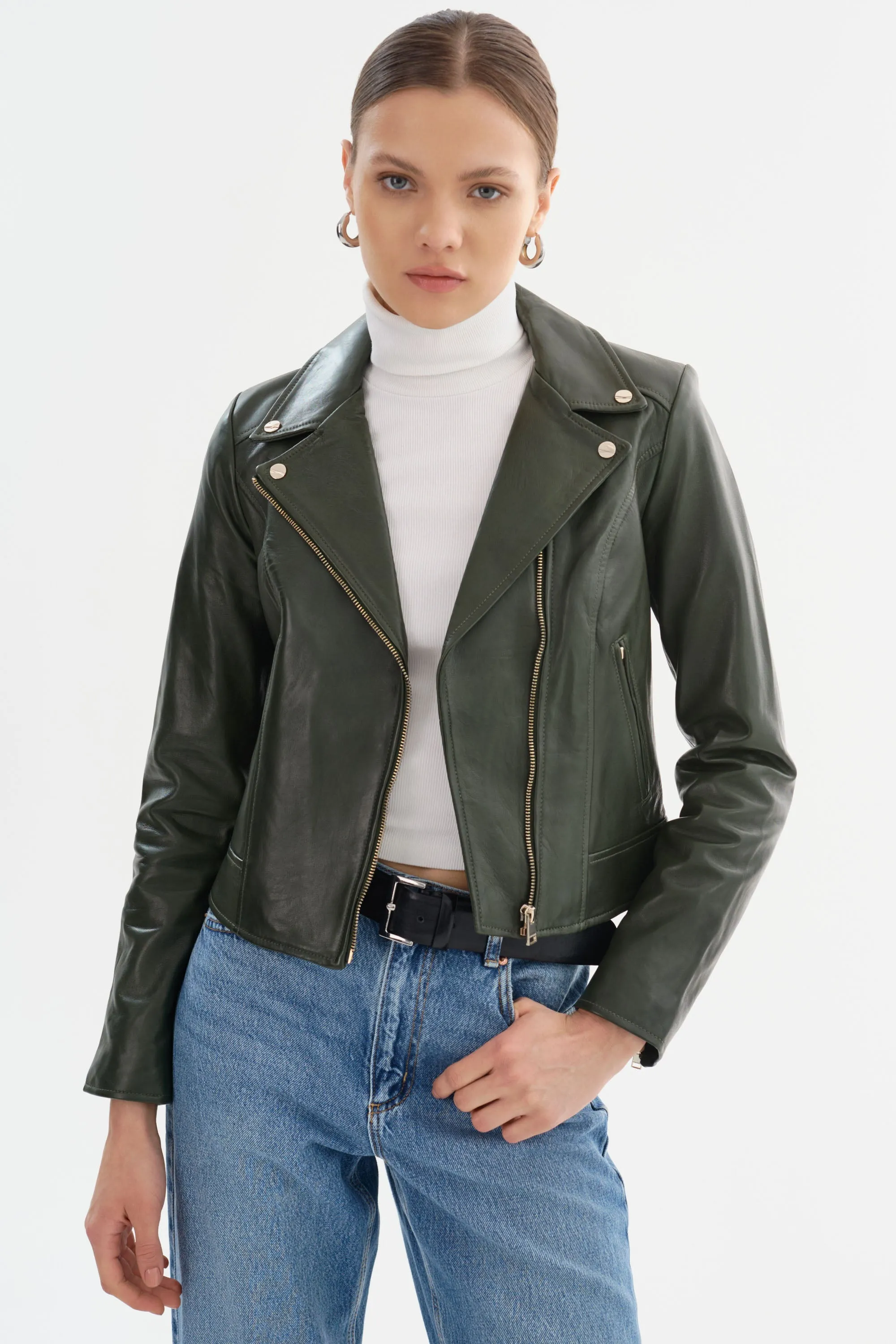 KELSEY | Leather Biker Jacket Champagne Hardware sold by LAMARQUE