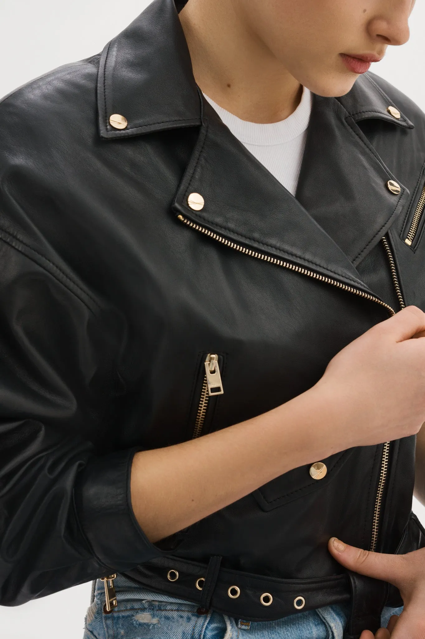 DYLAN GOLD | 80's Leather Biker Jacket sold by LAMARQUE product image thumbnail 4