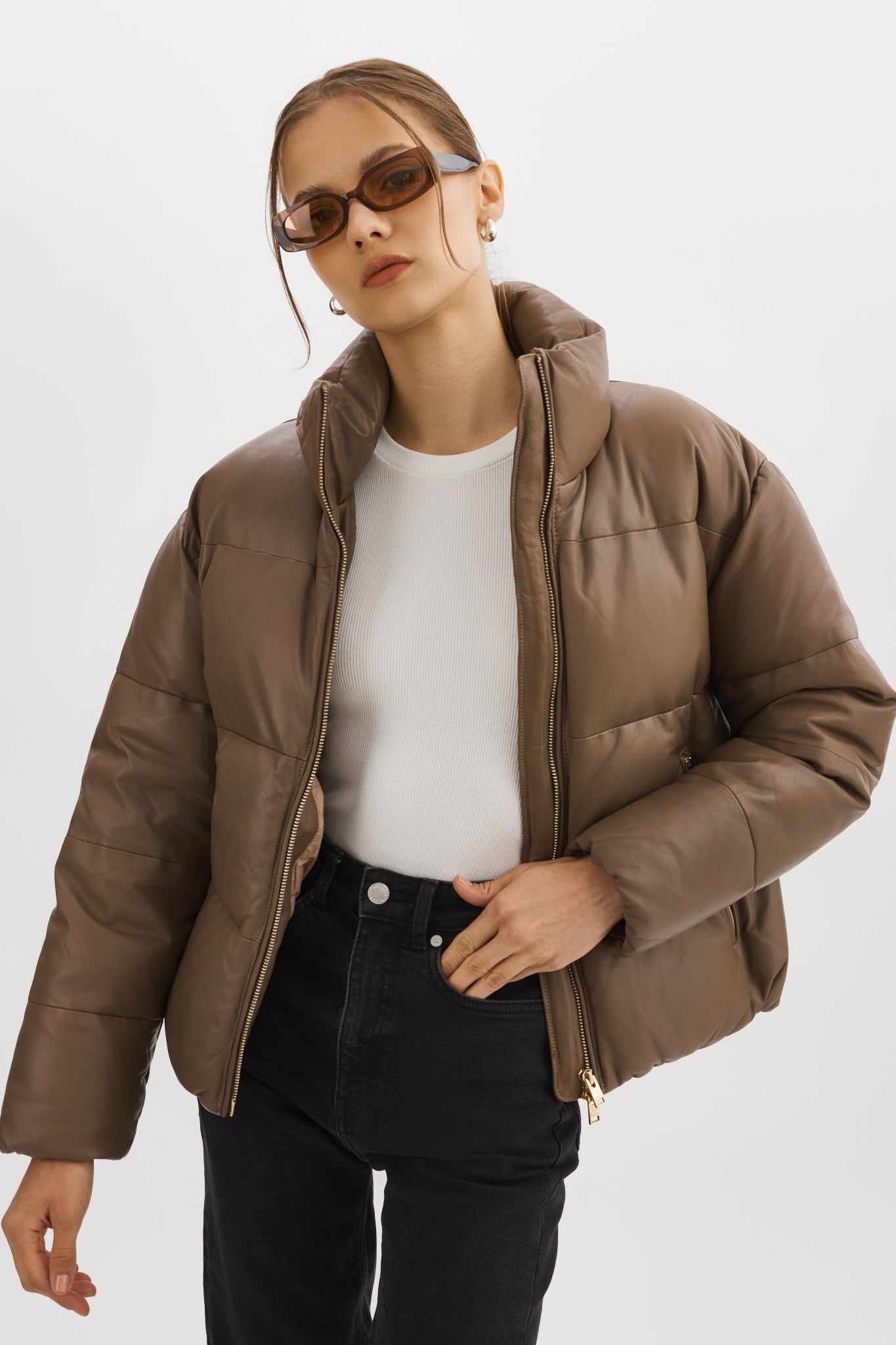 IRIS Leather Puffer Jacket sold by La Marque