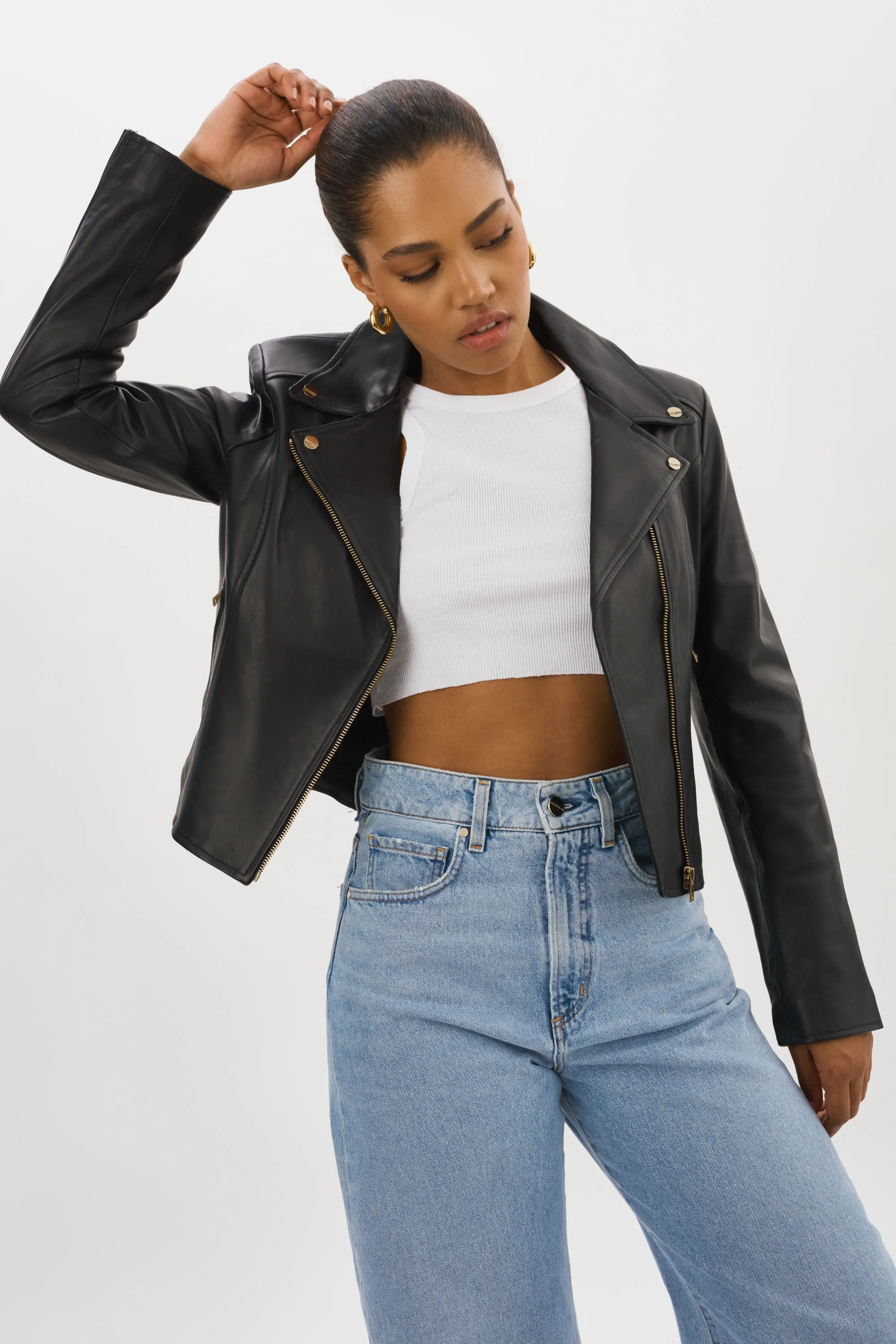 KELSEY GOLD | Leather Biker Jacket sold by LAMARQUE product image thumbnail 3