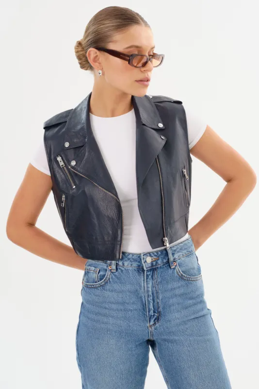 AMALIA | Leather Biker Vest sold by LAMARQUE