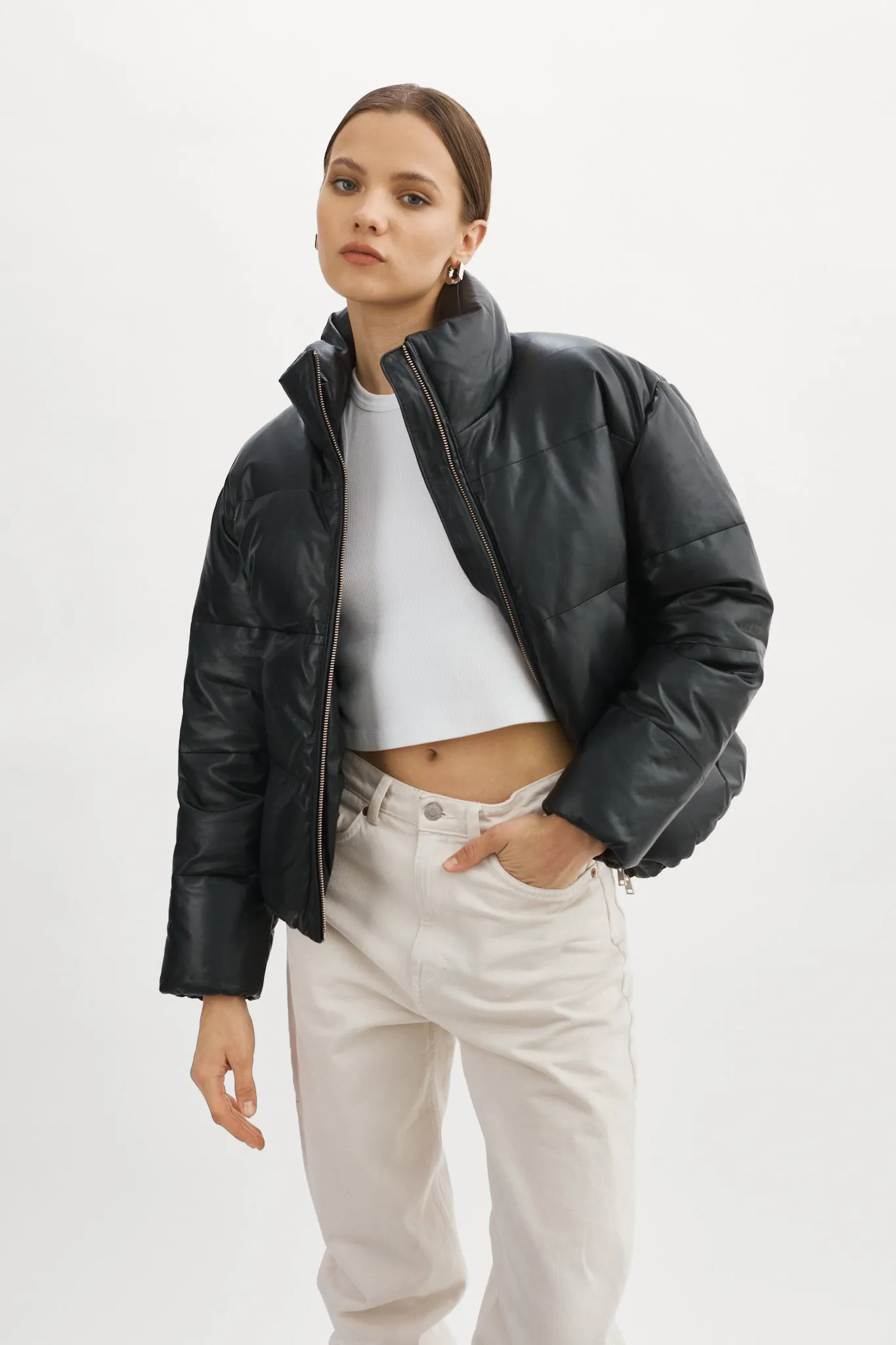 IRIS Leather Puffer Jacket sold by LAMARQUE