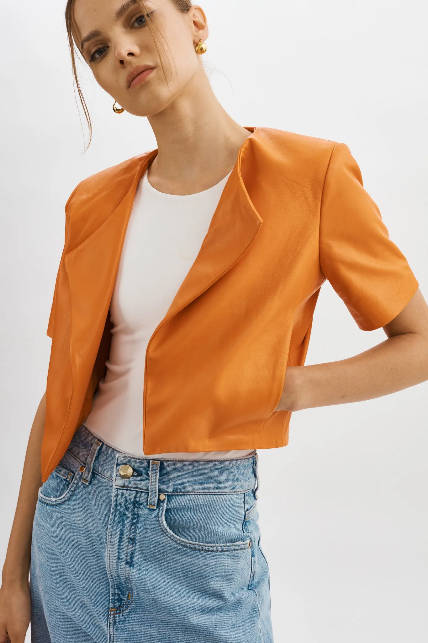 DARIA | Cropped Leather Jacket sold by La Marque