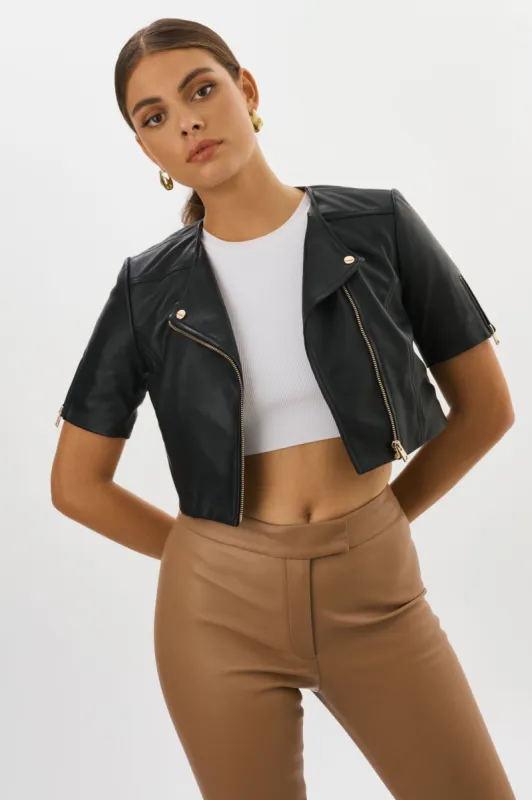 KIRSI GOLD | Cropped Biker Jacket made by LAMARQUE