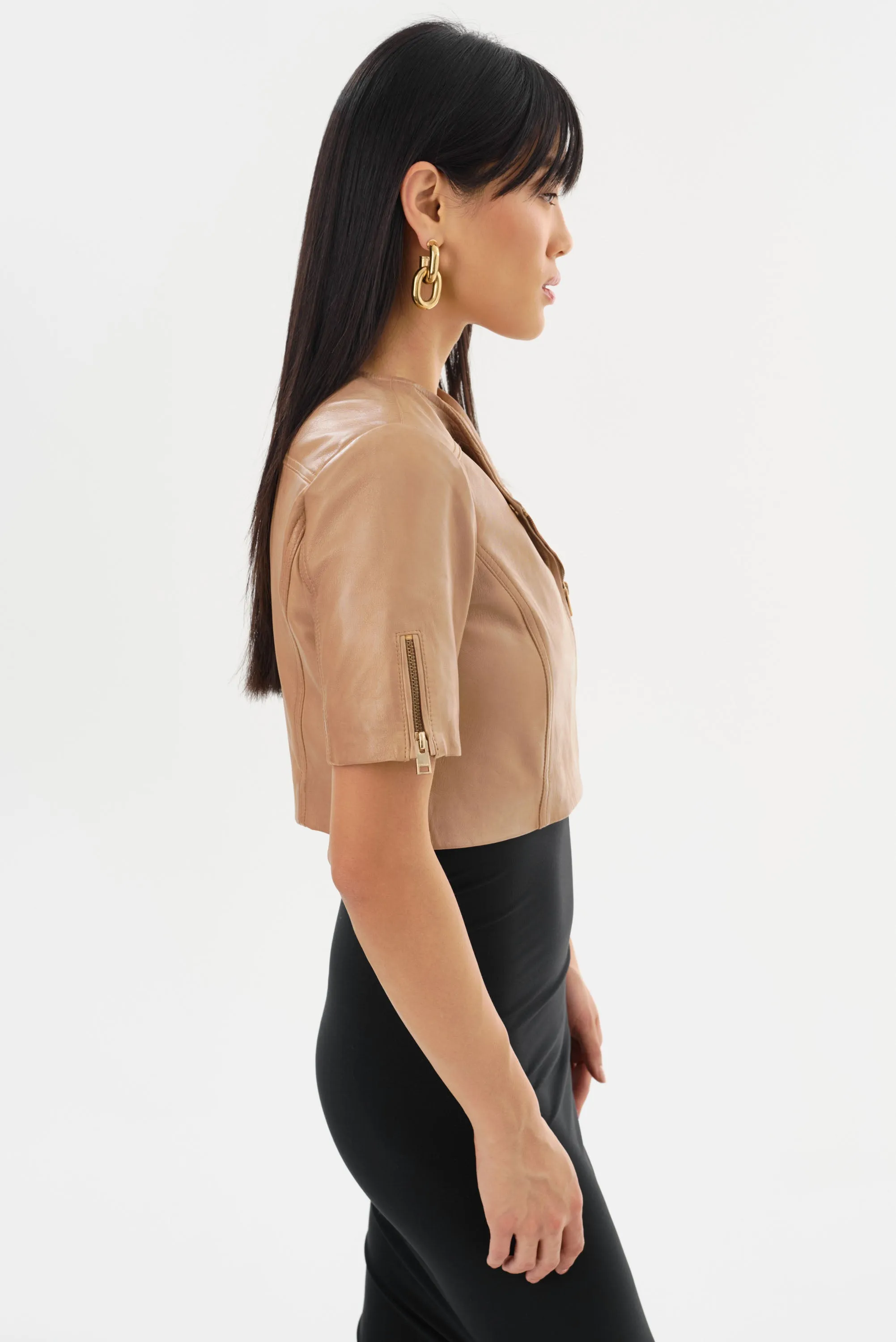 KIRSI GOLD | Cropped Biker Jacket sold by LAMARQUE product image thumbnail 5