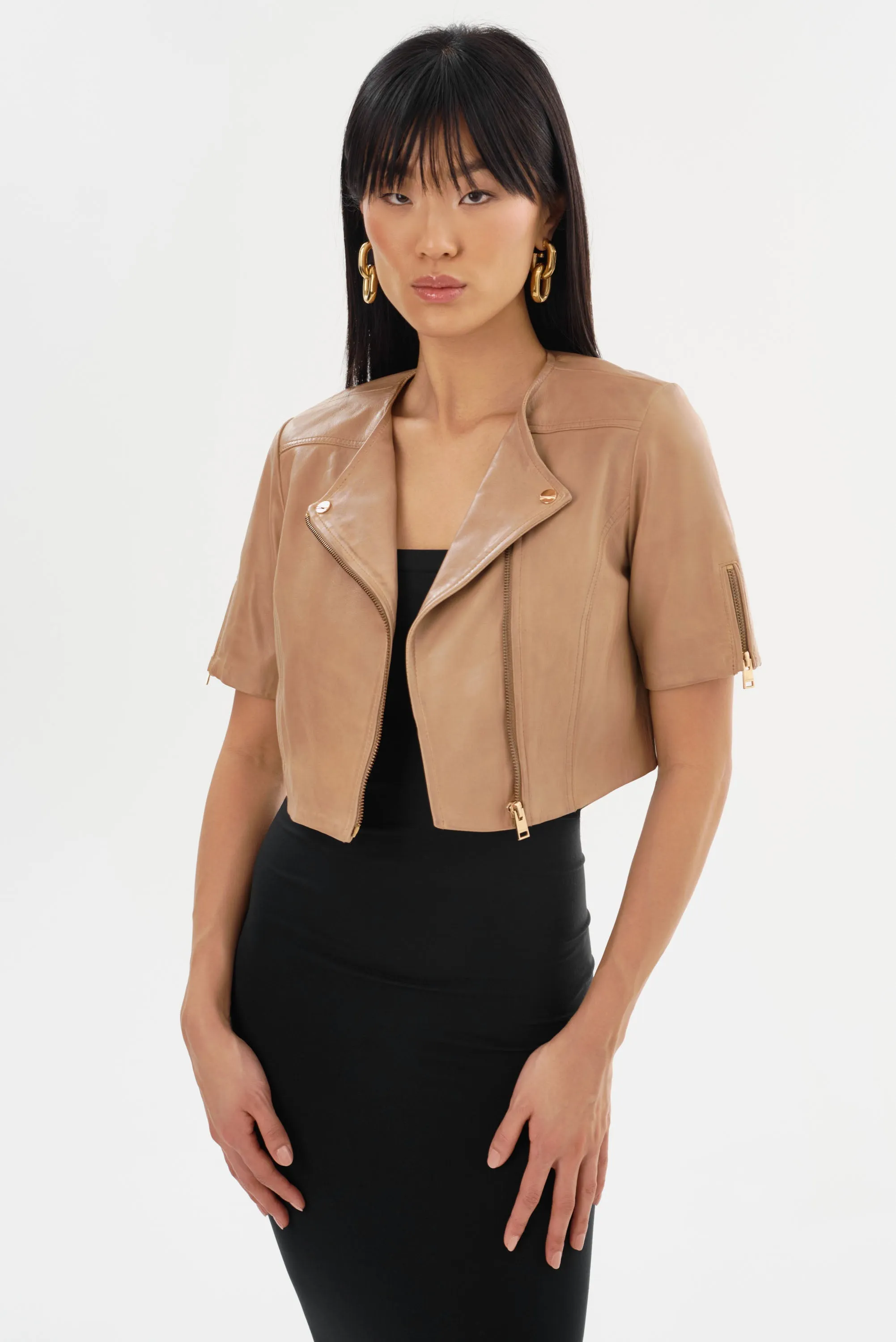 KIRSI GOLD | Cropped Biker Jacket sold by LAMARQUE