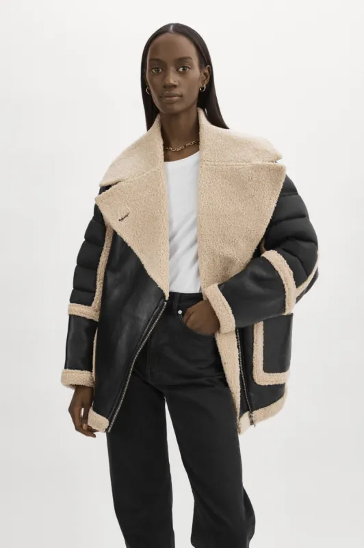 LISA Oversized Mixed Media Cocoon Jacket sold by La Marque