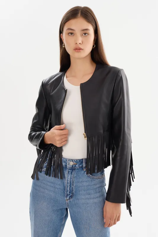 LYNDEL | Fringe Leather Jacket sold by La Marque