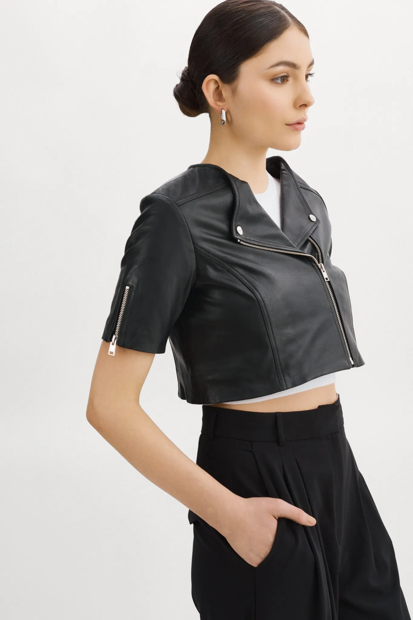 KIRSI | Cropped Biker Jacket sold by LAMARQUE product image thumbnail 3