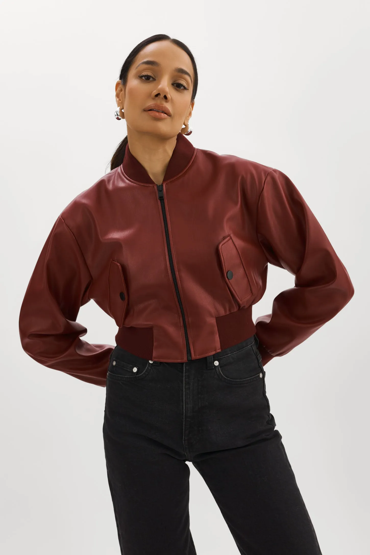 EVELIN | Faux Leather Cropped Bomber sold by La Marque product image thumbnail 2