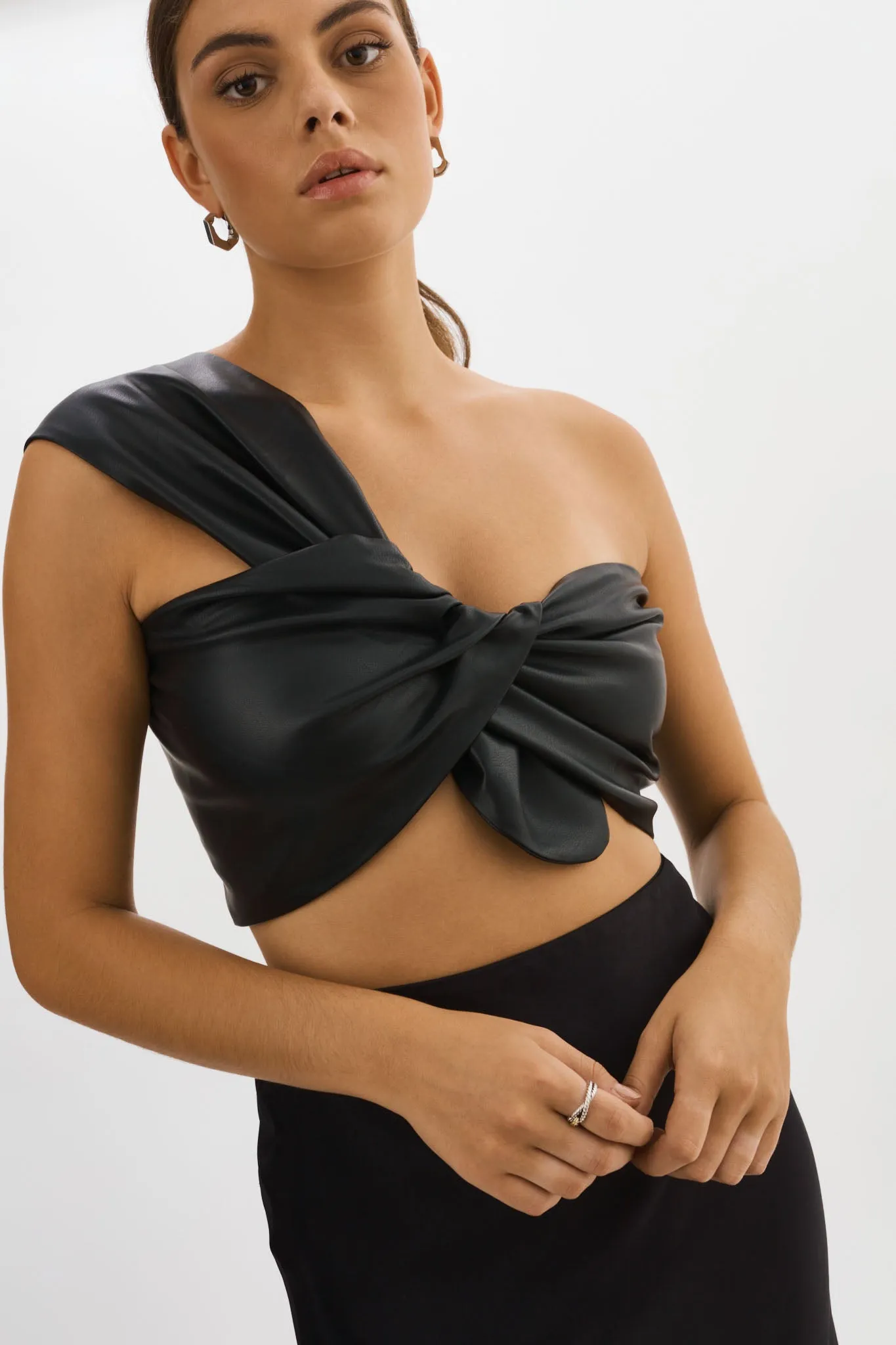 JOLIE | Faux Leather One Shoulder Top sold by La Marque