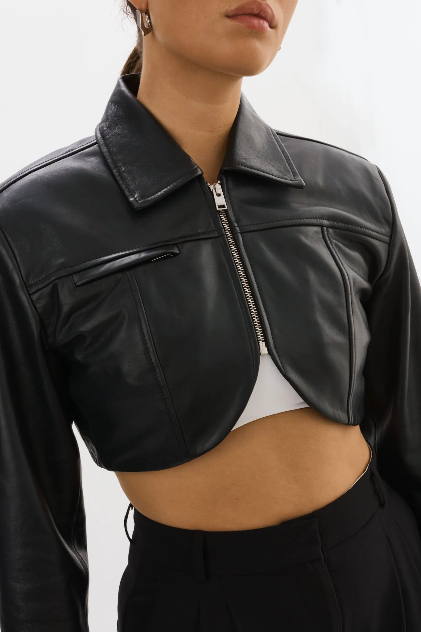 BRIELLE | Cropped Leather Jacket sold by La Marque product image thumbnail 3